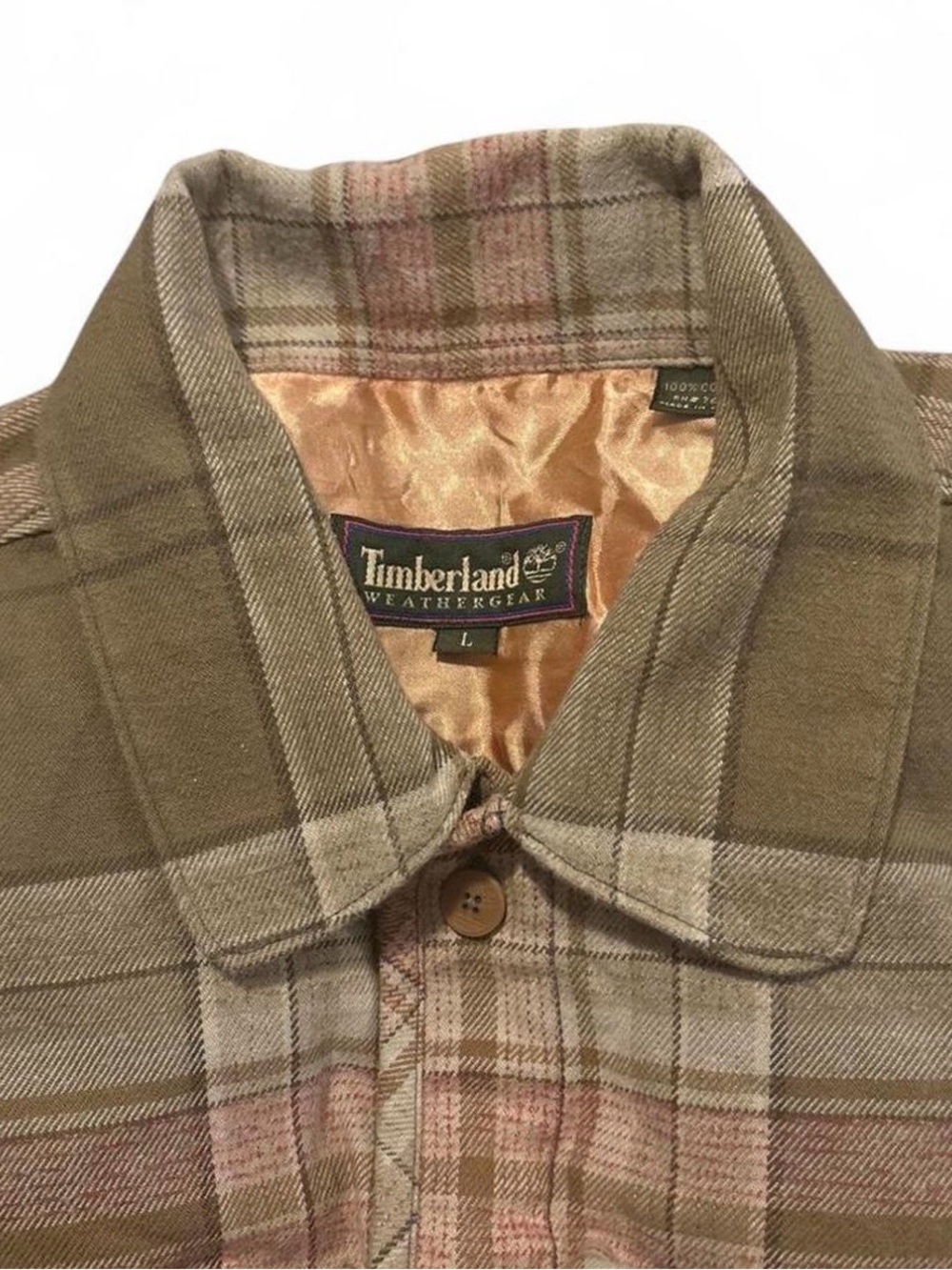 VTG 90s Timberland Weathergear Mens Flannel Shacket Thick Heavy Mens Sz L Brown